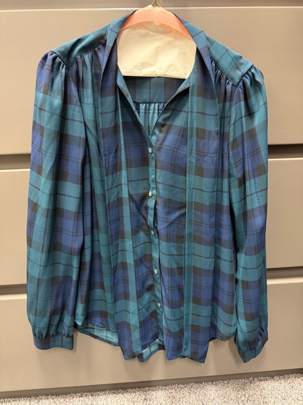 J. Crew Teal and Navy Plaid Button-Up Shirt